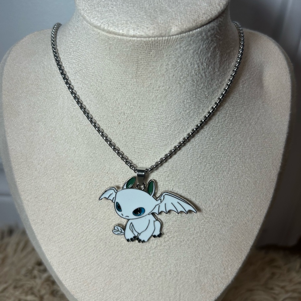 White Dragon Pendant Necklace